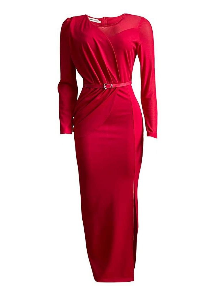 Långärmad Golvlång Split Plain Bodycon Maxiklänning