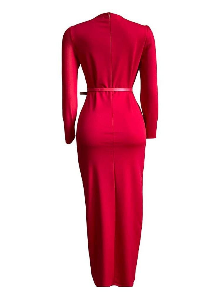 Långärmad Golvlång Split Plain Bodycon Maxiklänning