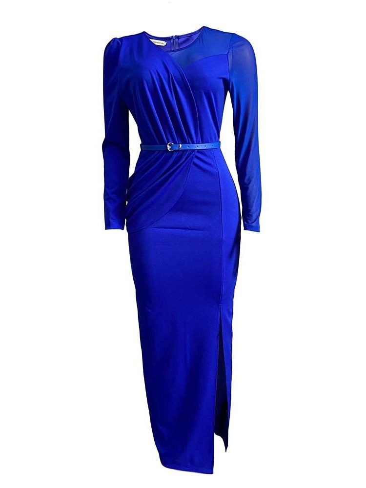 Långärmad Golvlång Split Plain Bodycon Maxiklänning