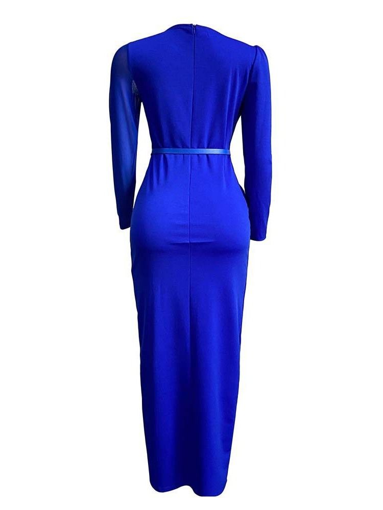 Långärmad Golvlång Split Plain Bodycon Maxiklänning