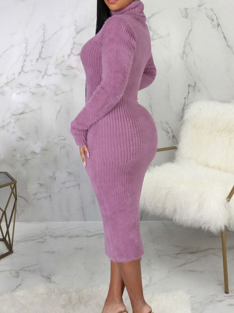 Långärmad Mid-Kalv Turtleneck Formell Vanlig Klänning