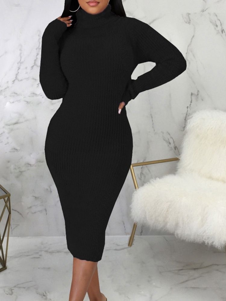 Långärmad Mid-Kalv Turtleneck Formell Vanlig Klänning
