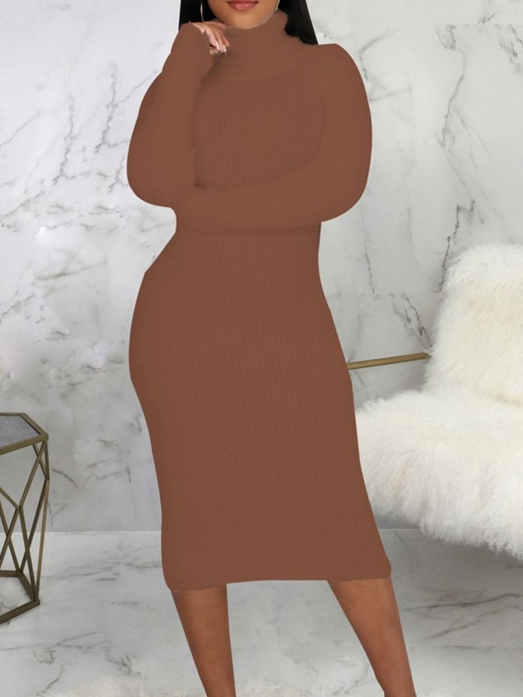 Långärmad Mid-Kalv Turtleneck Formell Vanlig Klänning