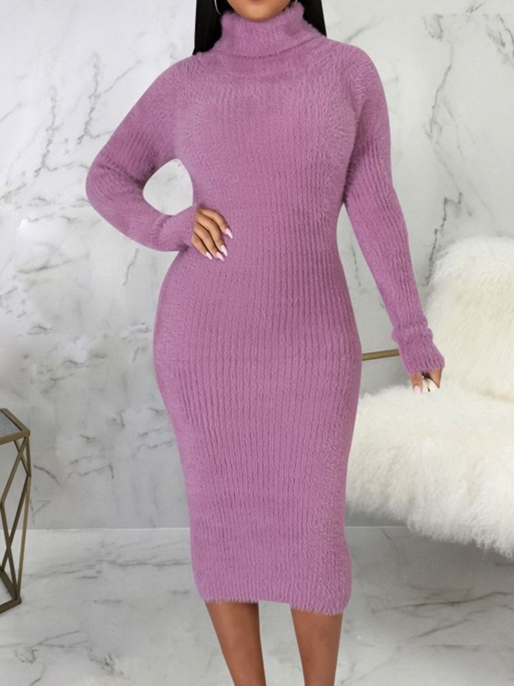 Långärmad Mid-Kalv Turtleneck Formell Vanlig Klänning