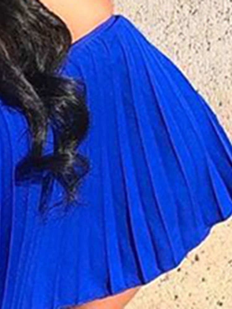 Off Shoulder Golvlång Plisserad Vanlig Blå Klänning