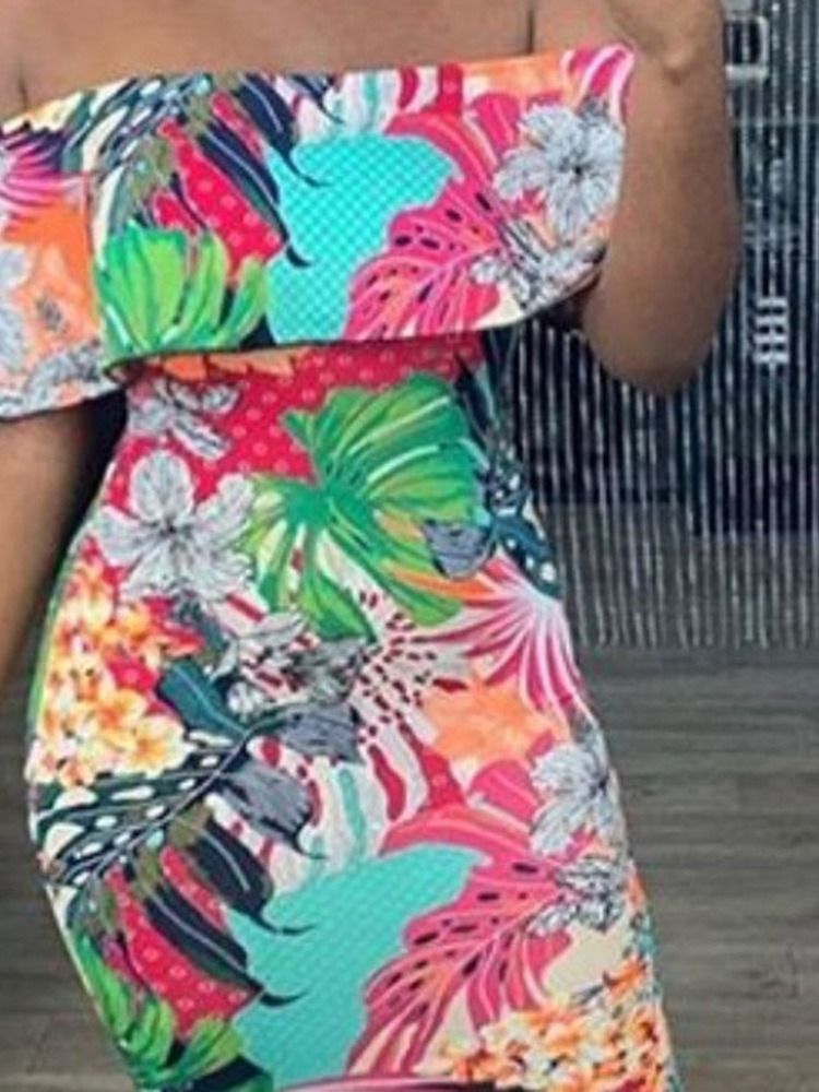 Off Shoulder Print Golvlång Sjöjungfruklänning Med Hög Midja