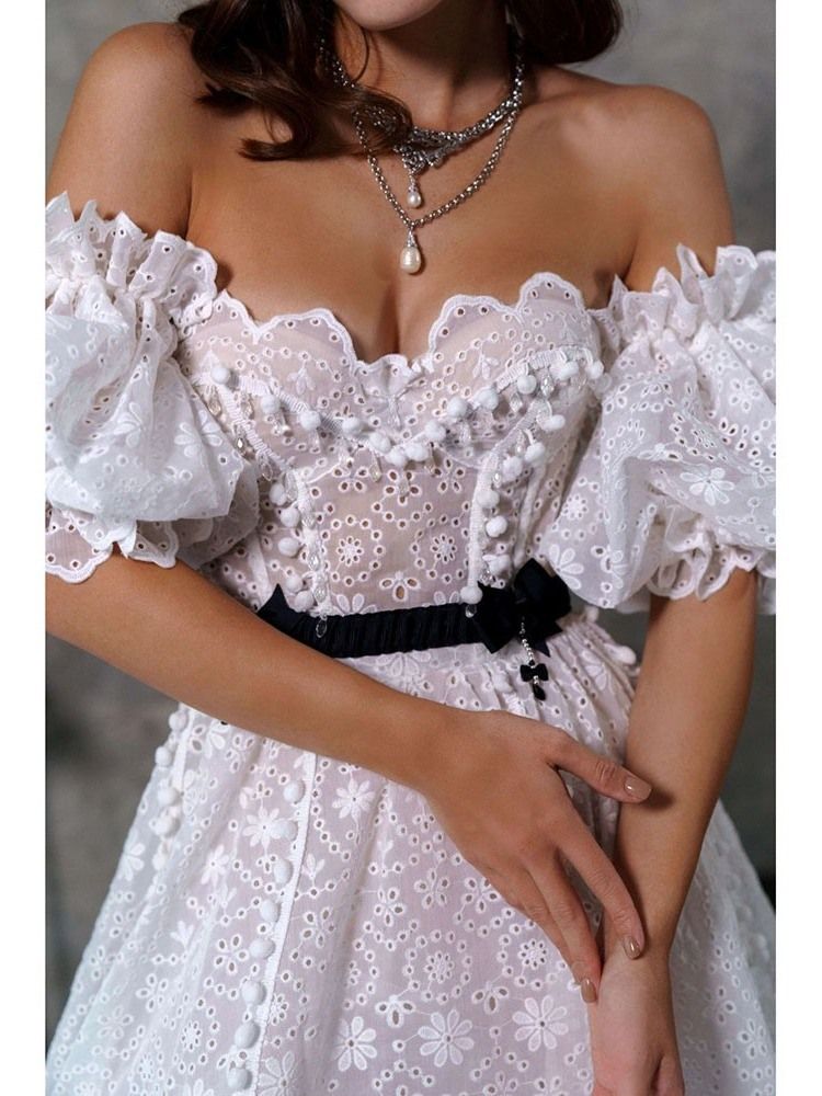 Off Shoulder Stringy Selvedge Half Sleeve Sommar Expansion Maxiklänning