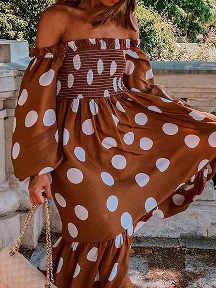 Patchwork Långärmad Off Shoulder Polka Dots Pullover Klänning