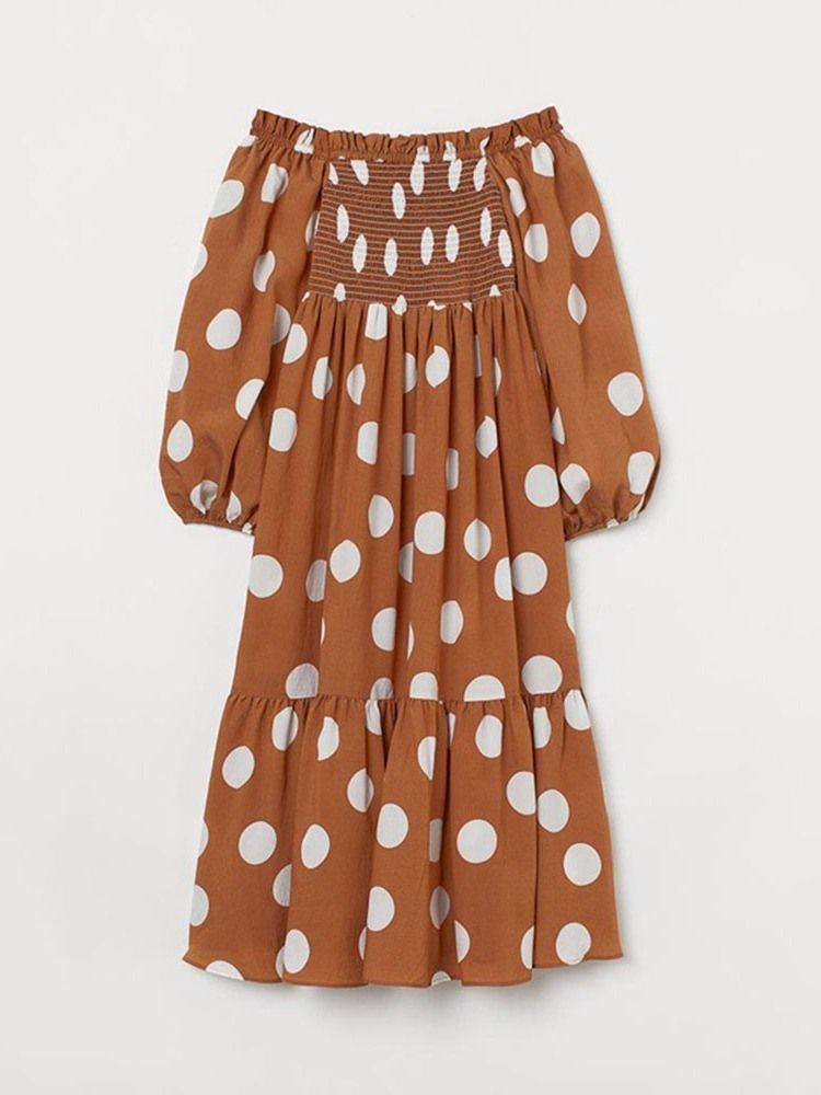 Patchwork Långärmad Off Shoulder Polka Dots Pullover Klänning