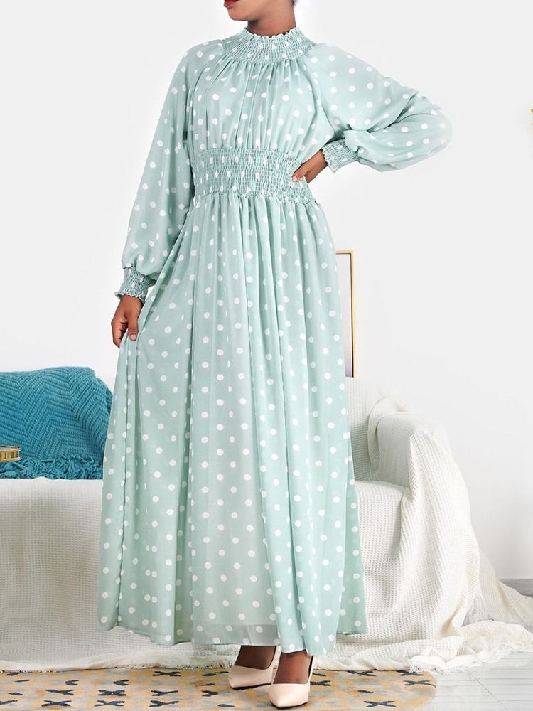Patchwork Stativ Krage Golvlång Modeexpansion Damklänning