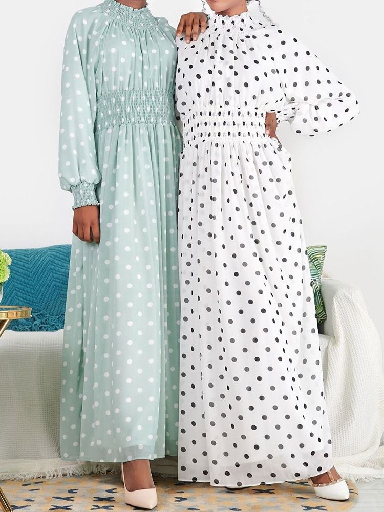 Patchwork Stativ Krage Golvlång Modeexpansion Damklänning