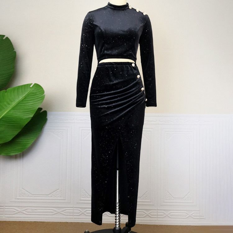 Plus Size Button Stand Krage Ankellång Pullover Bodycon Klänning