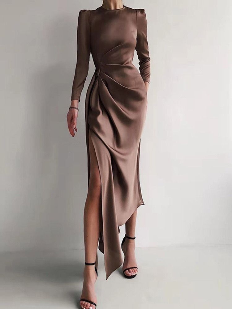 Rund Hals Golvlång Split Spring Bodycon Klänning