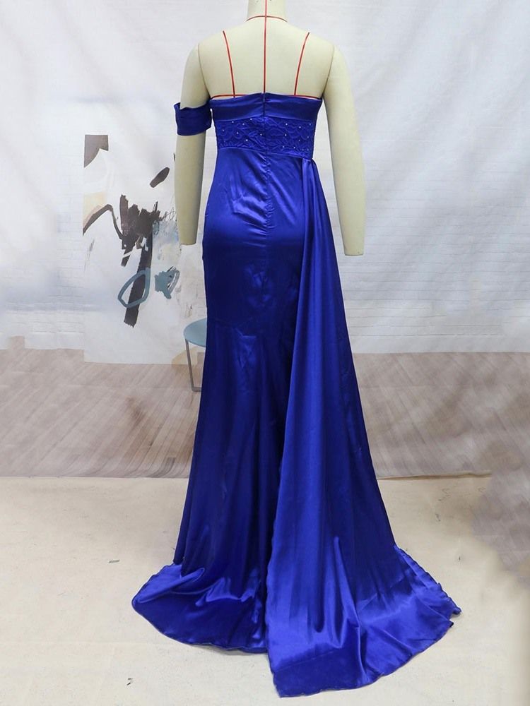 Split Off Shoulder Golvlång Enkel Modeklänning