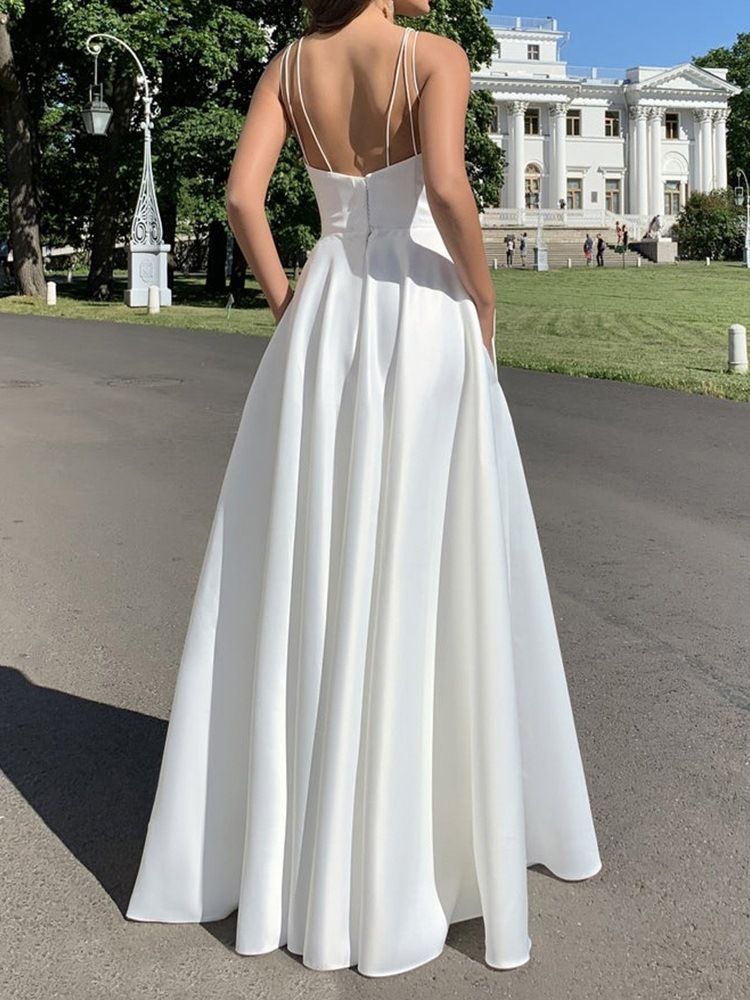 Split Sleeveless Square Neck Klänning Expansion Maxi White Klänning