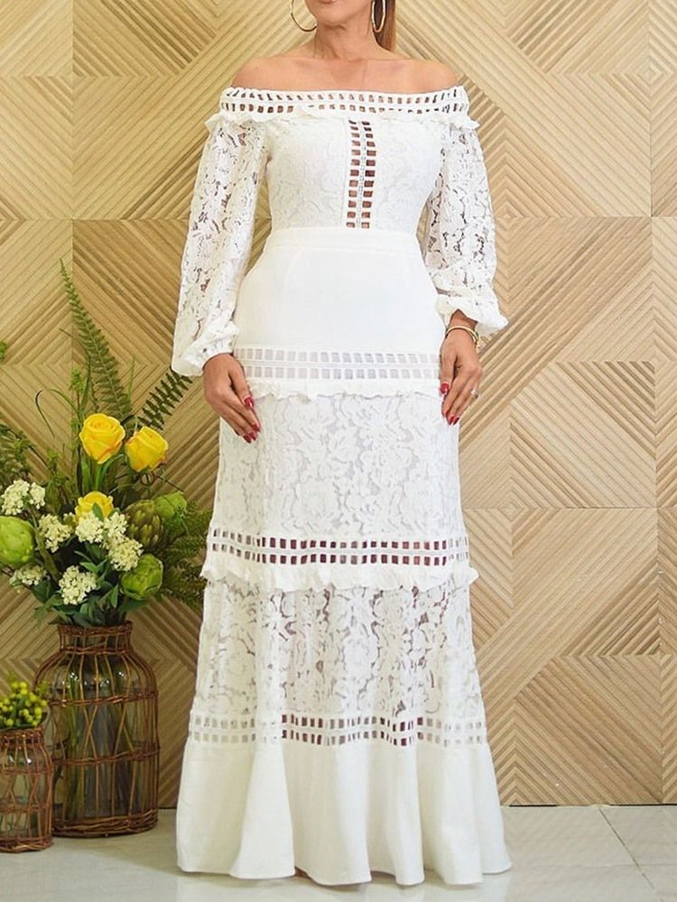 Stringy Selvedge Off Shoulder Långärmad Sjöjungfru Höst Maxiklänning