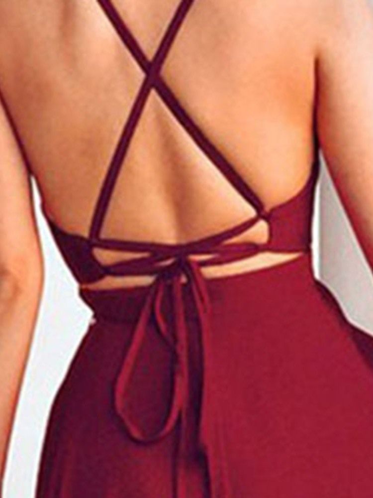 Swallowtail Ärmlös Asymmetrisk Golvlång Elegant Klänning Med Spaghettiband