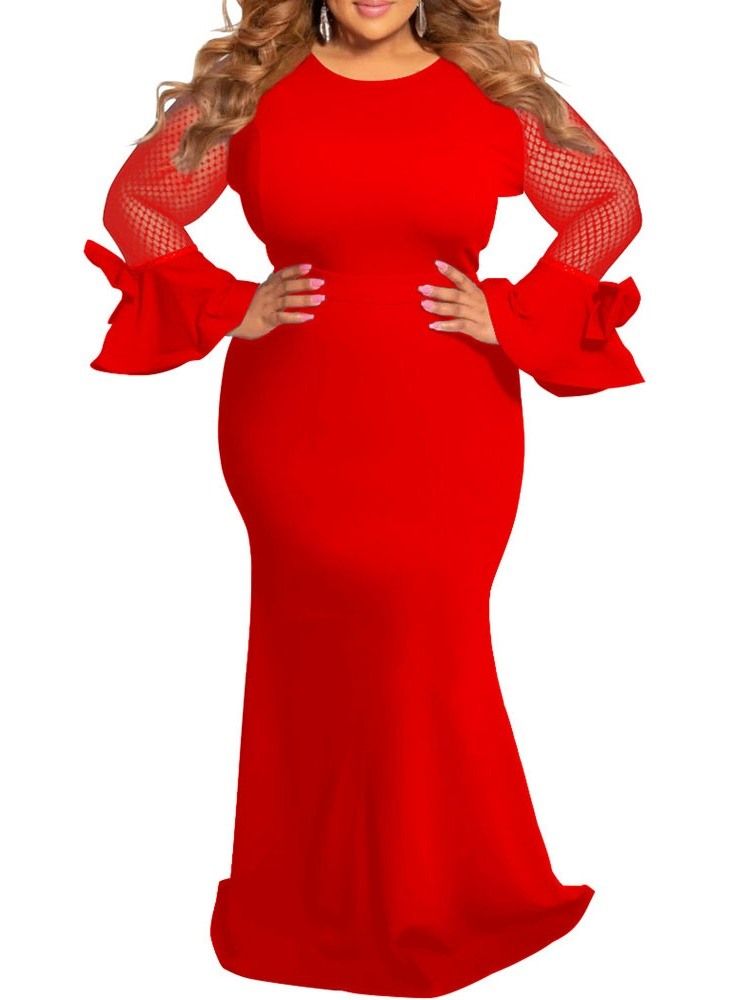 Vit Klänning Bowknot Långärmad Golvlång Bodycon Flare Sleeve Klänning