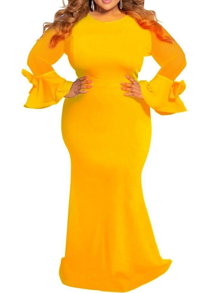 Vit Klänning Bowknot Långärmad Golvlång Bodycon Flare Sleeve Klänning