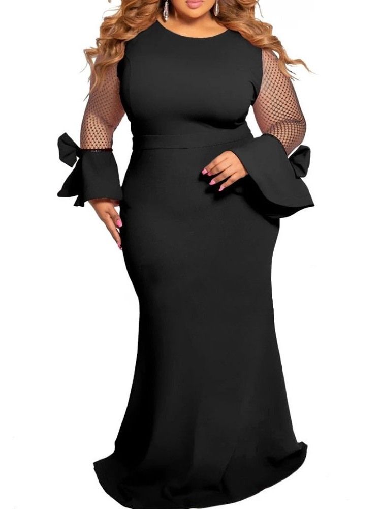 Vit Klänning Bowknot Långärmad Golvlång Bodycon Flare Sleeve Klänning