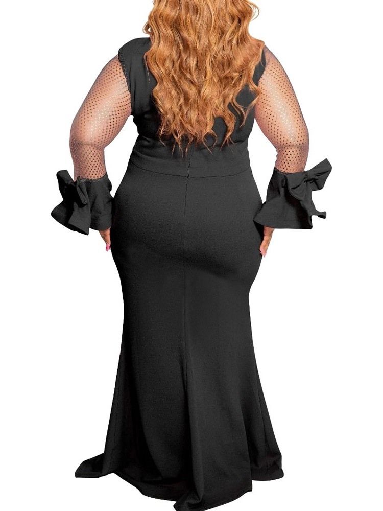 Vit Klänning Bowknot Långärmad Golvlång Bodycon Flare Sleeve Klänning