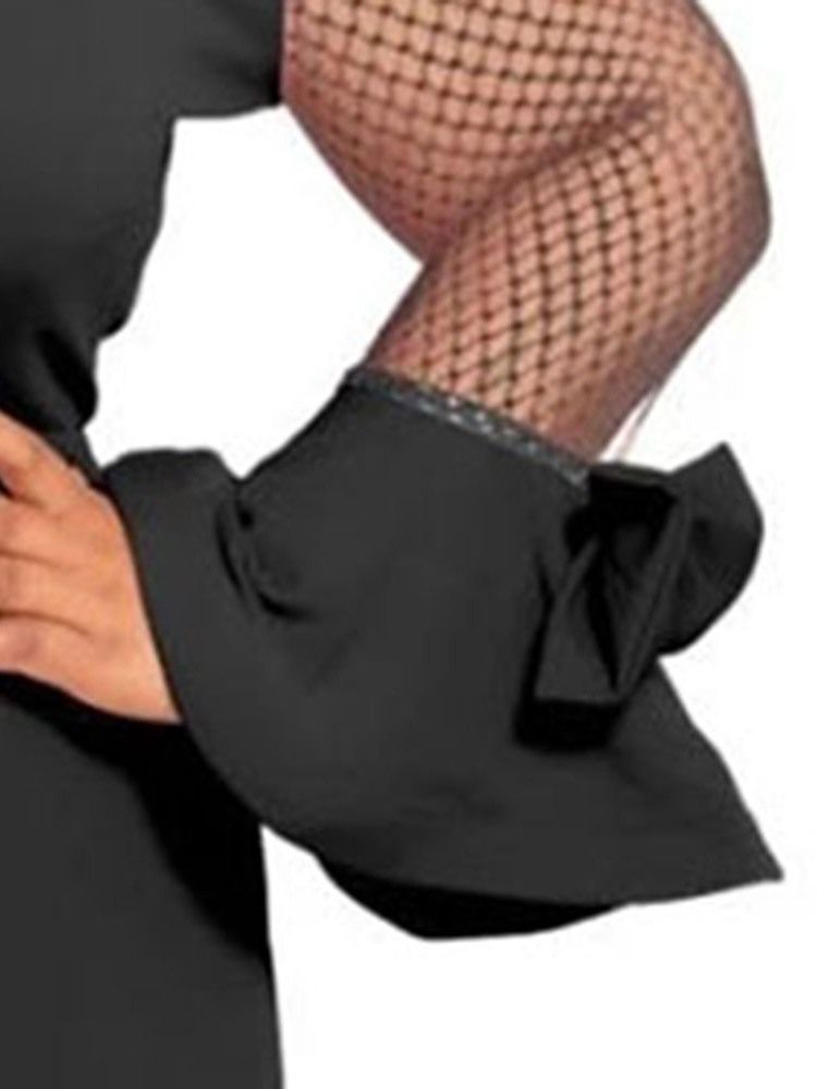 Vit Klänning Bowknot Långärmad Golvlång Bodycon Flare Sleeve Klänning