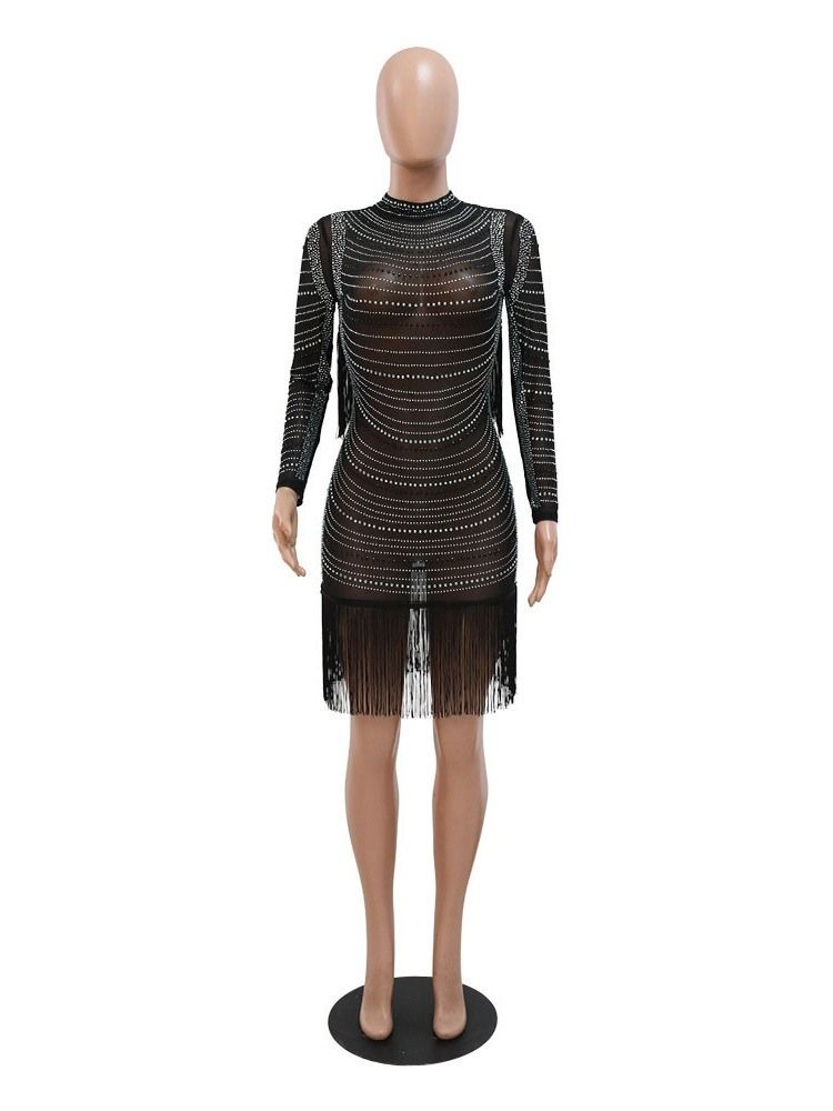 Above Knee Långärmad Turtleneck A-Line Mid Waist Bodycon Klänning