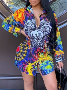Above Knee Long Sleeve Print Spring A-Line Klänning