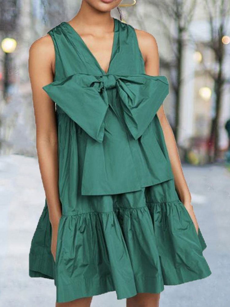 Ärmlös Above Knee Bowknot A-Line Klänning Med Låg Midja