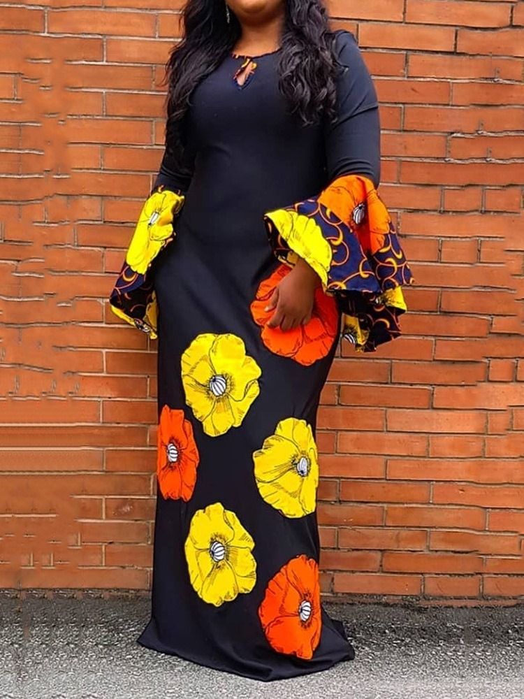 Afrikanskt Mode Dashiki Rund Neck Print Blommig Pullover Klänning