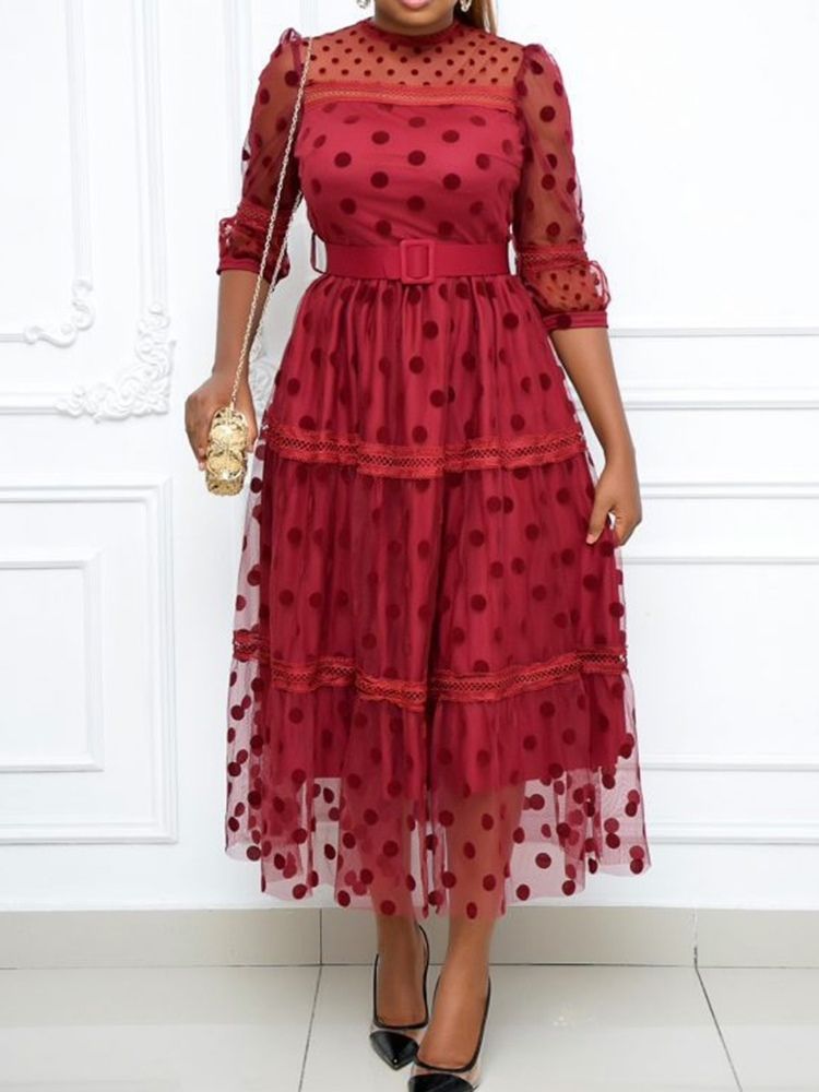 Ankellång Patchwork Stativ Krage Sweet Polka Dots Klänning