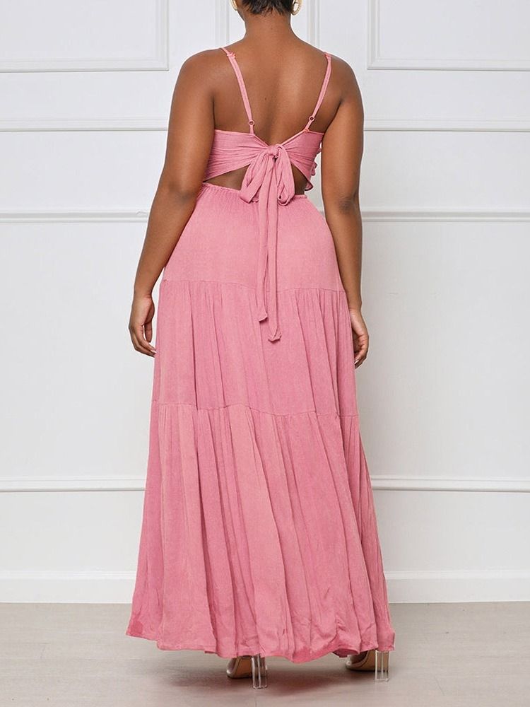 Ankellång Stringy Selvedge Ärmlös Spaghetti Strap Sommar Maxi Klänning