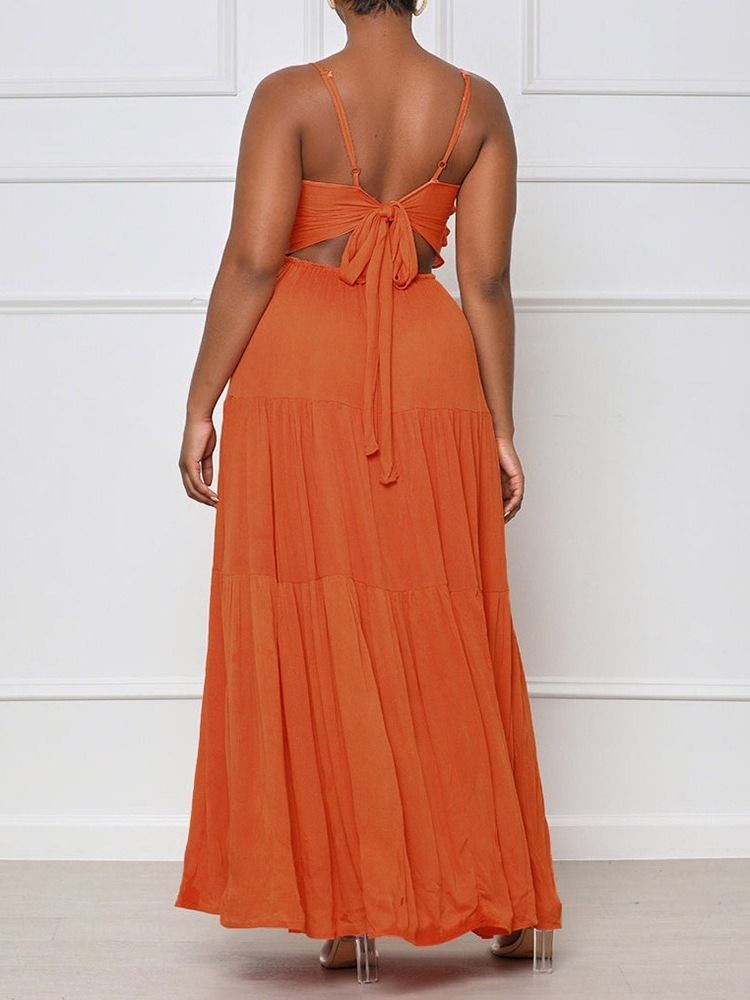 Ankellång Stringy Selvedge Ärmlös Spaghetti Strap Sommar Maxi Klänning