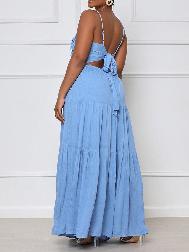 Ankellång Stringy Selvedge Ärmlös Spaghetti Strap Sommar Maxi Klänning