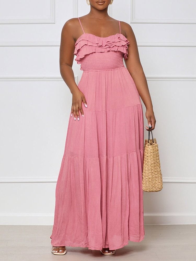 Ankellång Stringy Selvedge Ärmlös Spaghetti Strap Sommar Maxi Klänning