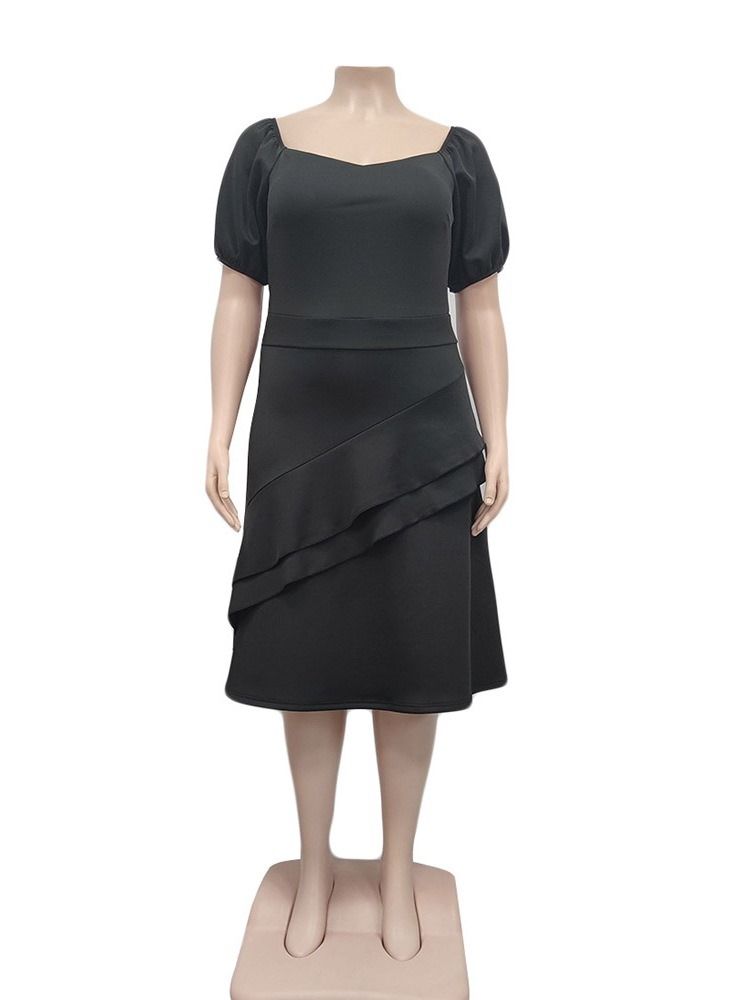Asymmetrisk Halvärm Off Shoulder Puffärm Klänning Med Hög Midja