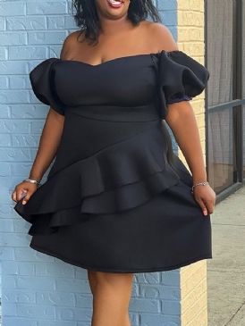 Asymmetrisk Halvärm Off Shoulder Puffärm Klänning Med Hög Midja