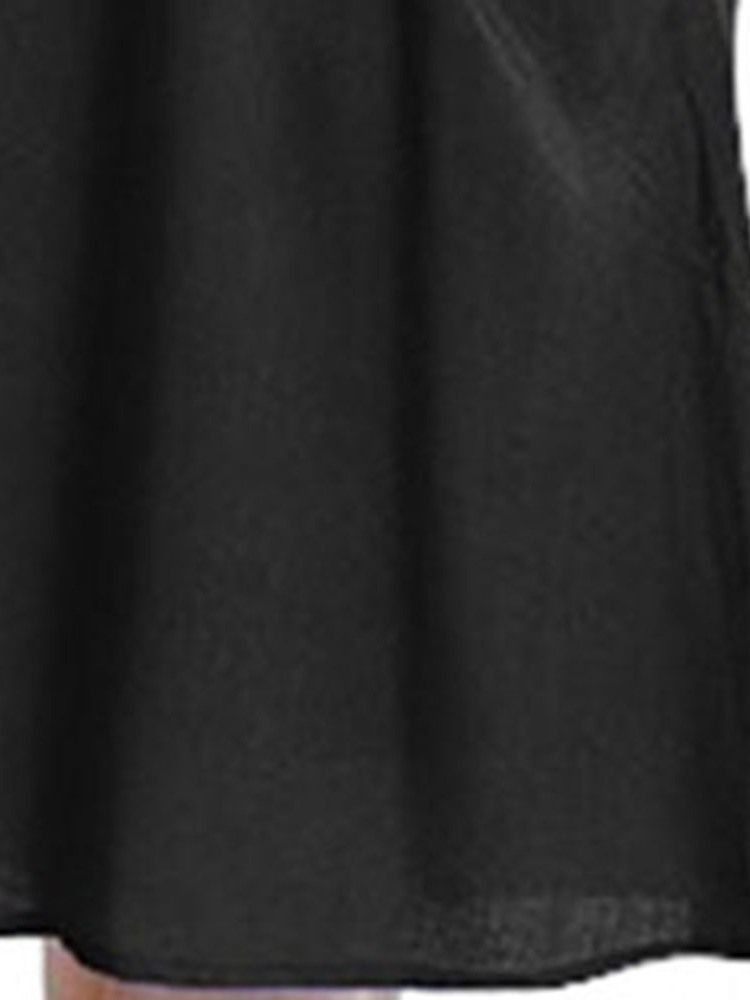 Casual Pocket Rund Neck Brodery Above Knee Ärmlös Klänning