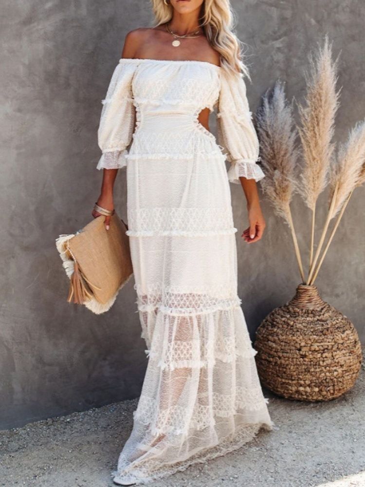 Golvlängd Off Shoulder Hollow Fall Enkel Damklänning Bröllopsgästklänning