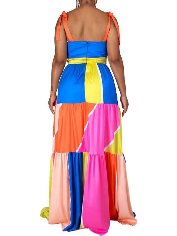Golvlång Ärmlös Color Block Maxiklänning