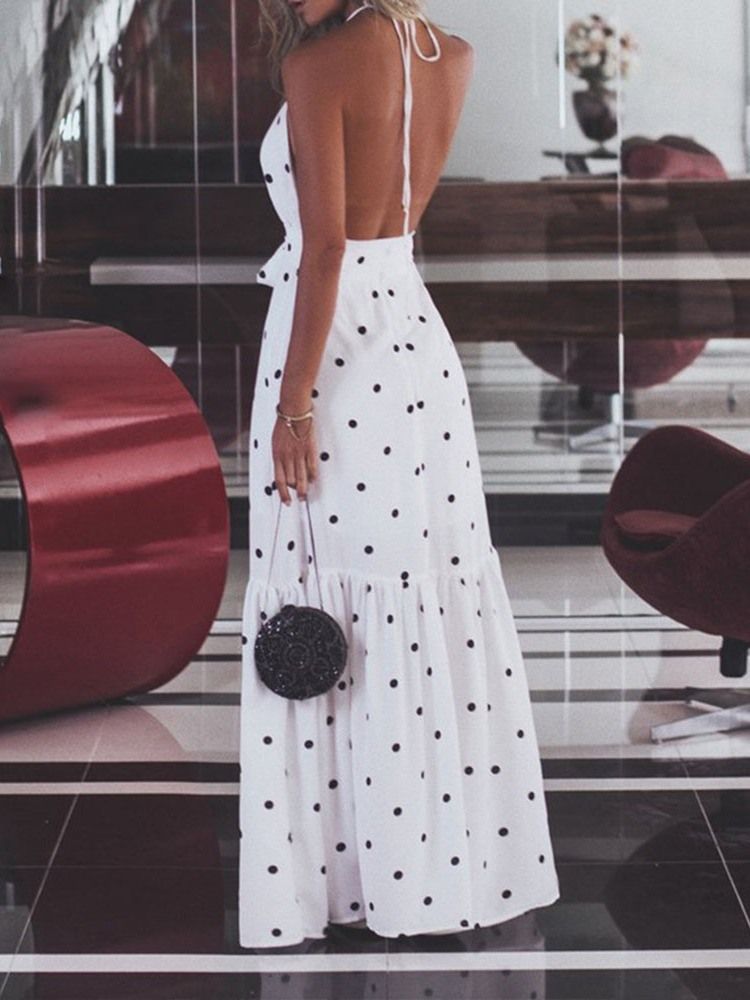 Golvlång Falbala Ärmlös Casual Polka Dots-Klänning