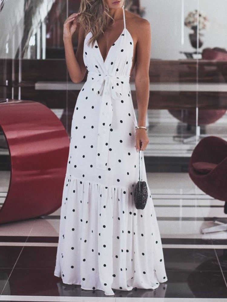 Golvlång Falbala Ärmlös Casual Polka Dots-Klänning