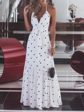 Golvlång Falbala Ärmlös Casual Polka Dots-Klänning