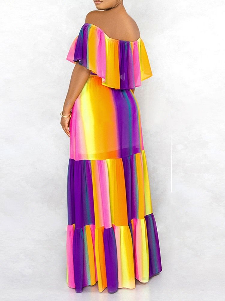 Golvlång Halvärm Off Shoulder Casual A-Line Damklänning
