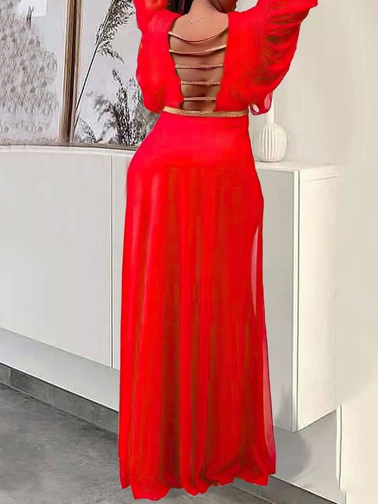 Golvlång Rundhalsad Långärmad Fashion Spring Maxi Klänning