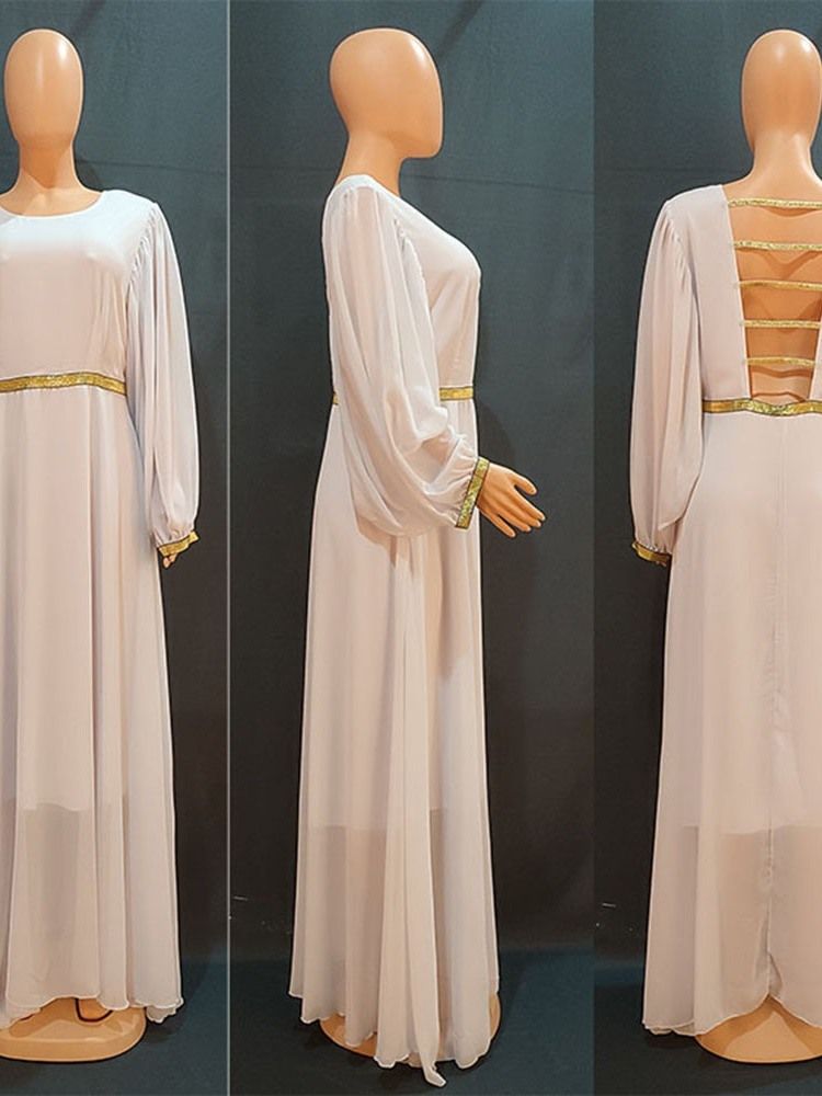 Golvlång Rundhalsad Långärmad Fashion Spring Maxi Klänning