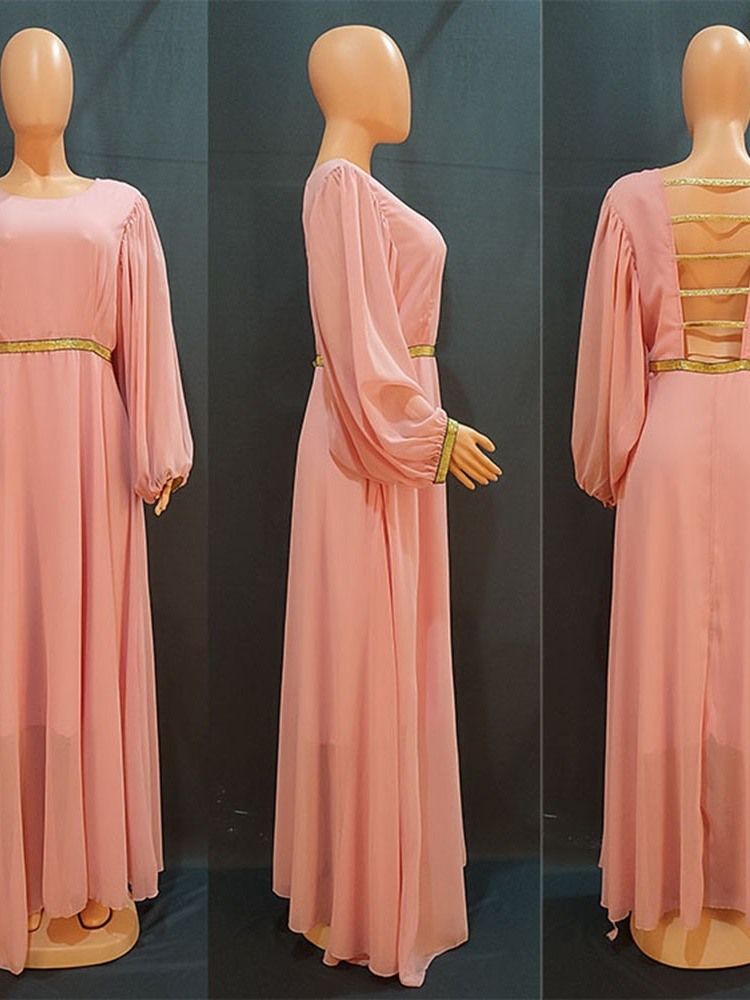 Golvlång Rundhalsad Långärmad Fashion Spring Maxi Klänning