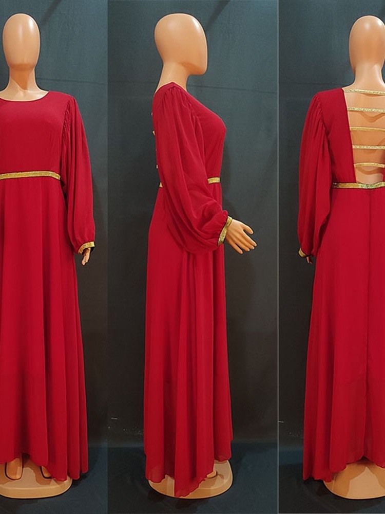 Golvlång Rundhalsad Långärmad Fashion Spring Maxi Klänning