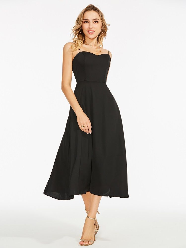Hollow Backless Spaghetti Strap A-Line Klänning
