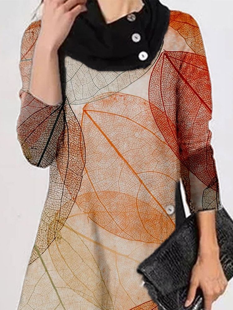 Knapp Med Lång Ärm Ovanför Knä A-Linje Color Block Klänning
